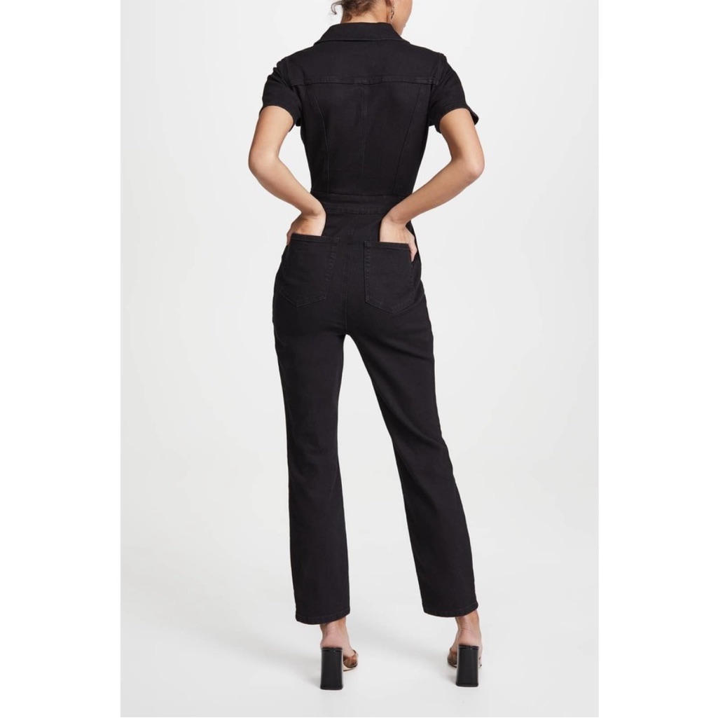 Good American Black Utility Stretch Denim Jumpsuit Size 2